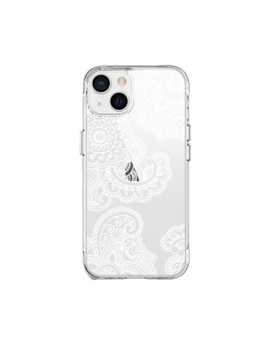 Coque iPhone 15 Plus Lacey Paisley Mandala Blanc Fleur Transparente - Sylvia Cook