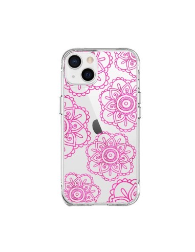 Coque iPhone 15 Plus Pink Doodle Flower Mandala Rose Fleur Transparente - Sylvia Cook