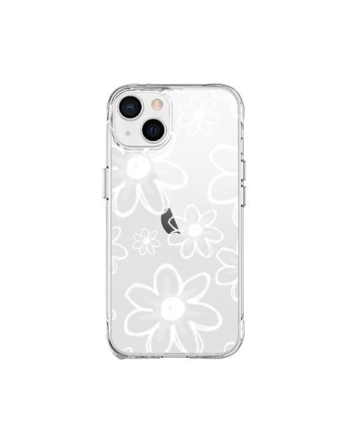 Coque iPhone 15 Plus Mandala Blanc White Flower Transparente - Sylvia Cook