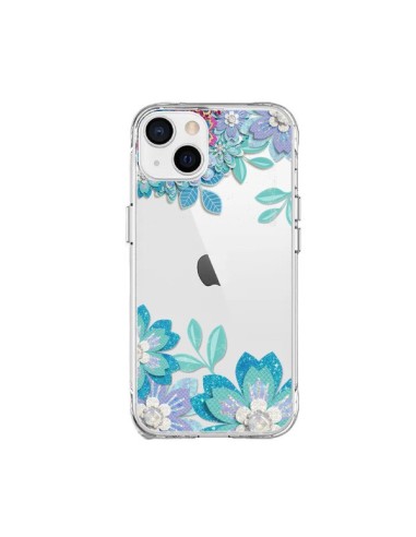 Cover iPhone 15 Plus Fiori Invernali Blu Trasparente - Sylvia Cook