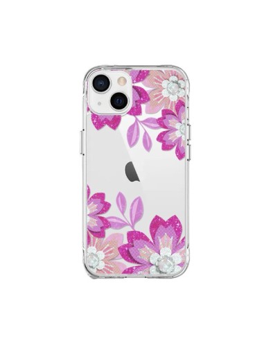 Coque iPhone 15 Plus Winter Flower Rose, Fleurs d'Hiver Transparente - Sylvia Cook