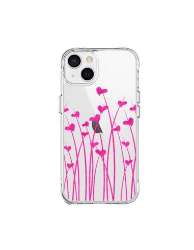 Coque iPhone 15 Plus Love in Pink Amour Rose Fleur Transparente - Sylvia Cook