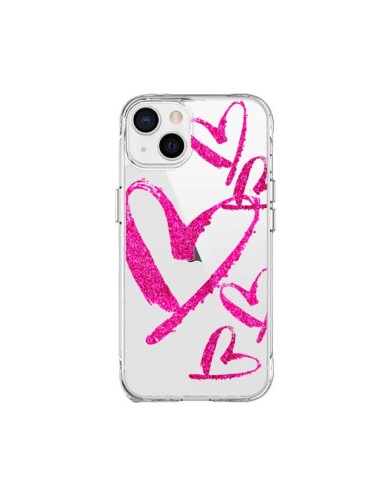 Coque iPhone 15 Plus Pink Heart Coeur Rose Transparente - Sylvia Cook