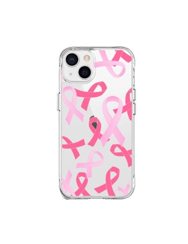 Coque iPhone 15 Plus Pink Ribbons Ruban Rose Transparente - Sylvia Cook
