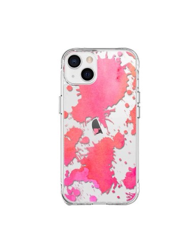 Coque iPhone 15 Plus Watercolor Splash Taches Rose Orange Transparente - Sylvia Cook