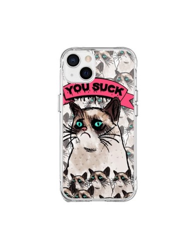 Coque iPhone 15 Plus Chat Grumpy Cat - You Suck - Sara Eshak