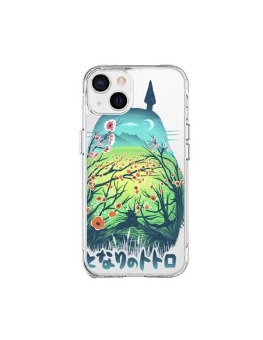 Cover iPhone 15 Plus Totoro Manga Fiori Trasparente - Victor Vercesi