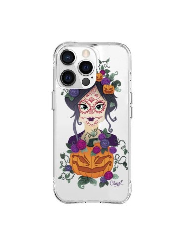 Cover iPhone 15 Pro Max Donna Occhi Chiusi Santa Muerte Trasparente - Chapo