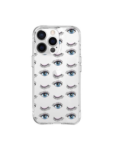Coque iPhone 15 Pro Max Eyes Oeil Yeux Bleus Mosaïque Transparente - Léa Clément