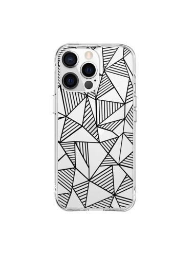 Coque iPhone 15 Pro Max Lignes Grilles Triangles Grid Abstract Noir Transparente - Project M