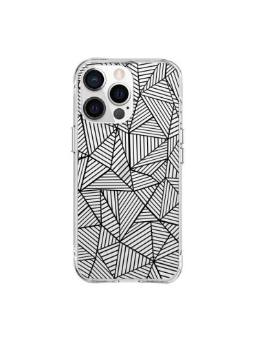 Coque iPhone 15 Pro Max Lignes Grilles Triangles Full Grid Abstract Noir Transparente - Project M