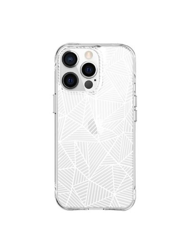 Coque iPhone 15 Pro Max Lignes Grilles Triangles Full Grid Abstract Blanc Transparente - Project M