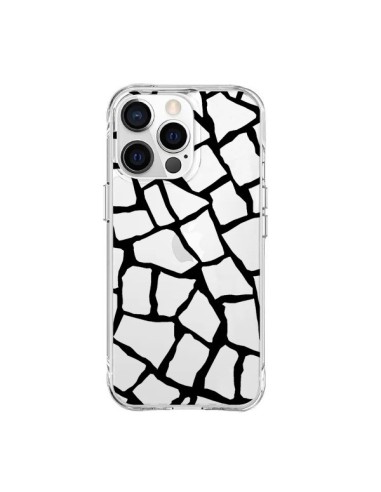 Coque iPhone 15 Pro Max Girafe Mosaïque Noir Transparente - Project M