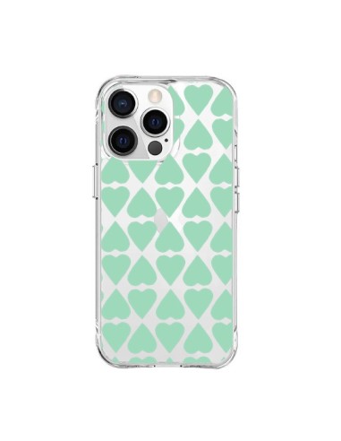 Coque iPhone 15 Pro Max Coeurs Heart Mint Bleu Vert Transparente - Project M