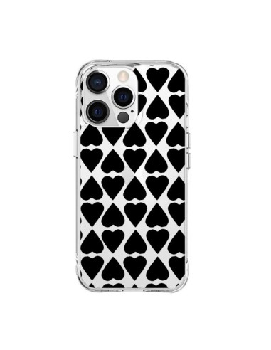 Coque iPhone 15 Pro Max Coeurs Heart Noir Transparente - Project M