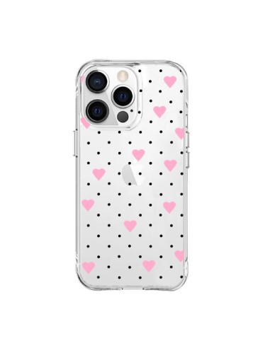 Cover iPhone 15 Pro Max Punti Cuori Rosa Trasparente - Project M