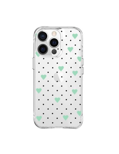 Coque iPhone 15 Pro Max Point Coeur Mint Bleu Vert Pin Point Heart Transparente - Project M