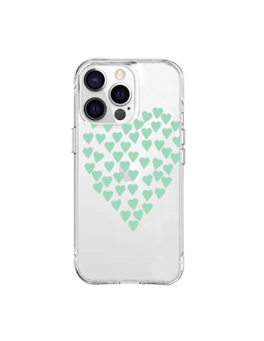 Coque iPhone 15 Pro Max Coeurs Heart Love Mint Bleu Vert Transparente - Project M