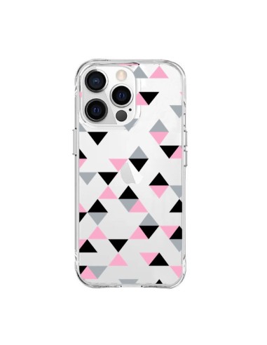 Coque iPhone 15 Pro Max Triangles Pink Rose Noir Transparente - Project M