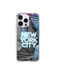 Coque iPhone 15 Pro Max New York City Buildings Bleu -...