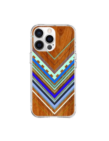 Coque iPhone 15 Pro Max Azteque Arbutus Blue Bois Aztec Tribal - Jenny Mhairi