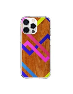 Coque iPhone 15 Pro Max Pink Yellow Wooden Bois Azteque...