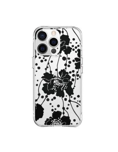 Coque iPhone 15 Pro Max Fleurs Noirs Flower Transparente - Dricia Do