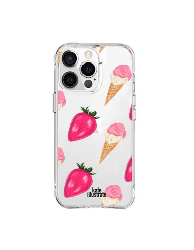 Coque iPhone 15 Pro Max Strawberry Ice Cream Fraise Glace Transparente - kateillustrate