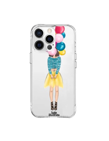 Coque iPhone 15 Pro Max Girls Balloons Ballons Fille Transparente - kateillustrate