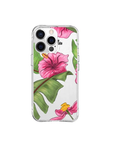 Coque iPhone 15 Pro Max Tropical Leaves Fleurs Feuilles Transparente - kateillustrate