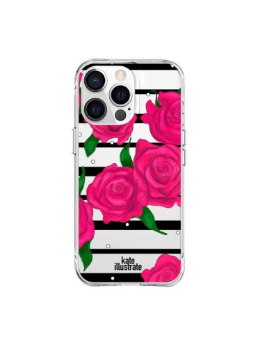 iPhone 15 Pro Max Case Pink Flowers Clear - kateillustrate