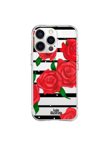 Coque iPhone 15 Pro Max Red Roses Rouge Fleurs Flowers Transparente - kateillustrate