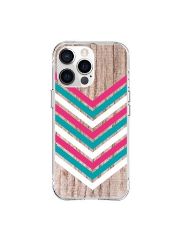 Coque iPhone 15 Pro Max Tribal Aztèque Bois Wood Flèche Rose Bleu - Laetitia