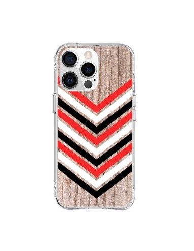 Coque iPhone 15 Pro Max Tribal Aztèque Bois Wood Flèche Rouge Blanc Noir - Laetitia