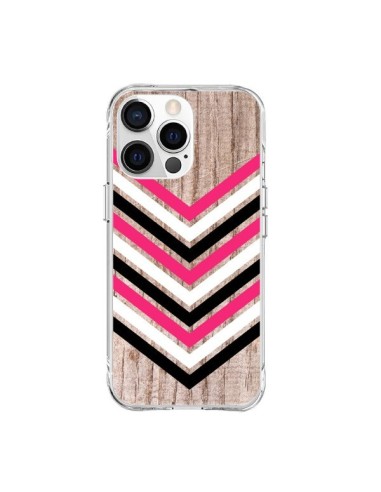 Coque iPhone 15 Pro Max Tribal Aztèque Bois Wood Flèche Rose Blanc Noir - Laetitia