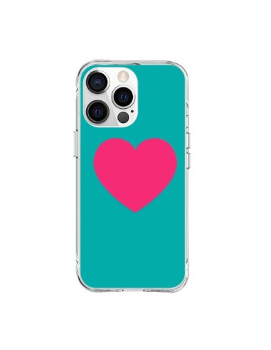 Cover iPhone 15 Pro Max Cuore Rosa Sfondo Blu  - Laetitia