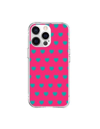 Coque iPhone 15 Pro Max Coeurs Bleus Fond Rose - Laetitia