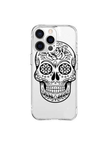 Coque iPhone 15 Pro Max Tête de Mort Mexicaine Noir Transparente - Laetitia