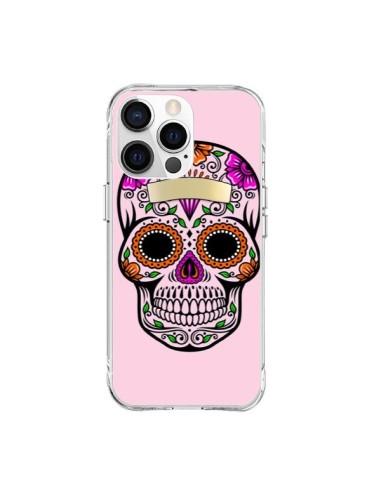 Coque iPhone 15 Pro Max Tête de Mort Mexicaine Rose Multicolore - Laetitia