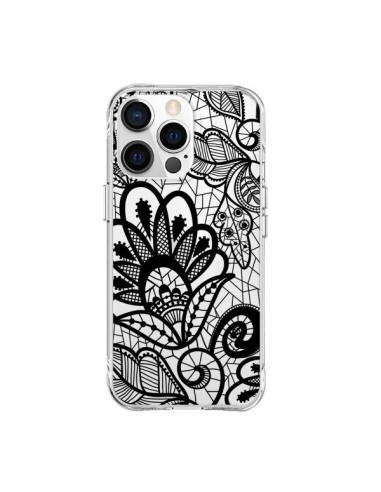 Cover iPhone 15 Pro Max Pizzo Fiori Flower Nero Trasparente - Petit Griffin