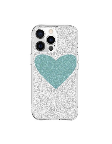 Coque iPhone 15 Pro Max Coeur Bleu Vert Argent Love - Mary Nesrala