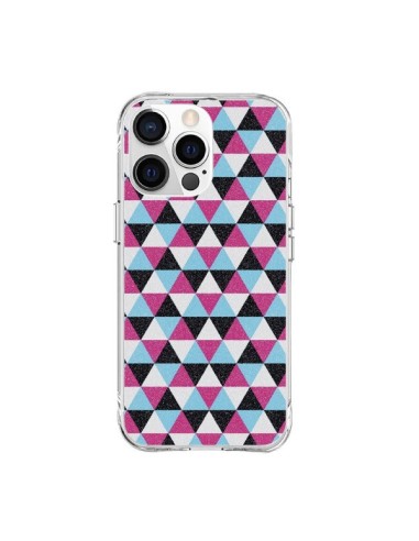 Coque iPhone 15 Pro Max Azteque Triangles Rose Bleu Gris - Mary Nesrala