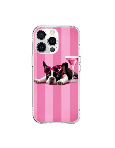 Coque iPhone 15 Pro Max Chien Dog Cocktail Lunettes Coeur Rose - Maryline Cazenave