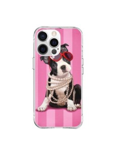 Cover iPhone 15 Pro Max Cane Fashion Collana di Perle...