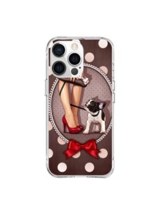Coque iPhone 15 Pro Max Lady Jambes Chien Dog Pois Noeud...