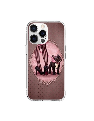 Coque iPhone 15 Pro Max Lady Jambes Chien Dog Rose Pois Noir - Maryline Cazenave