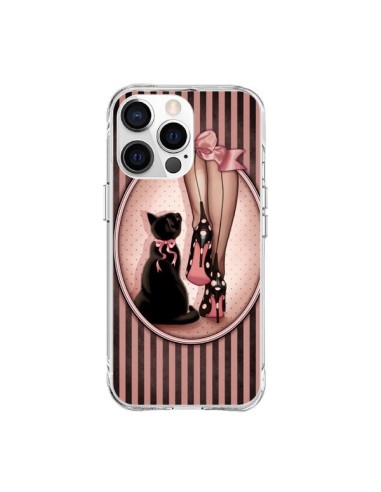 Coque iPhone 15 Pro Max Lady Chat Noeud Papillon Pois Chaussures - Maryline Cazenave