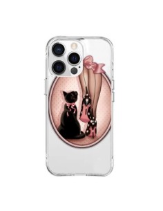 Cover iPhone 15 Pro Max Lady Gatto Papillon Pois Scarpe...