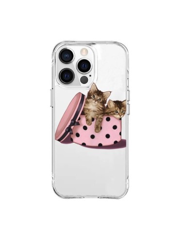 Coque iPhone 15 Pro Max Chaton Chat Kitten Boite Pois Transparente - Maryline Cazenave