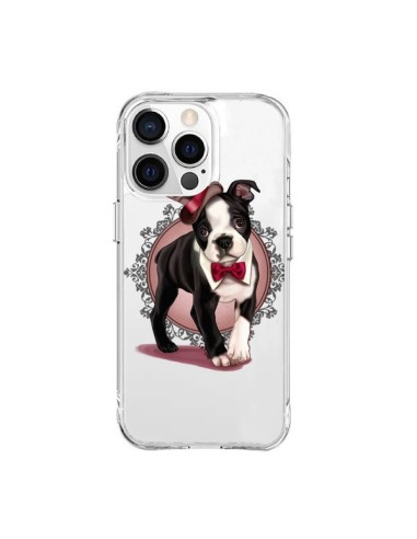 Cover iPhone 15 Pro Max Cane Bulldog Dog Gentleman Papillon Cappello Trasparente - Maryline Cazenave